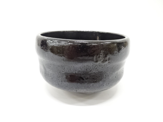 JAPANESE TEA CEREMONY / BLACK RAKU TEA BOWL CHAWAN / RAKU WARE